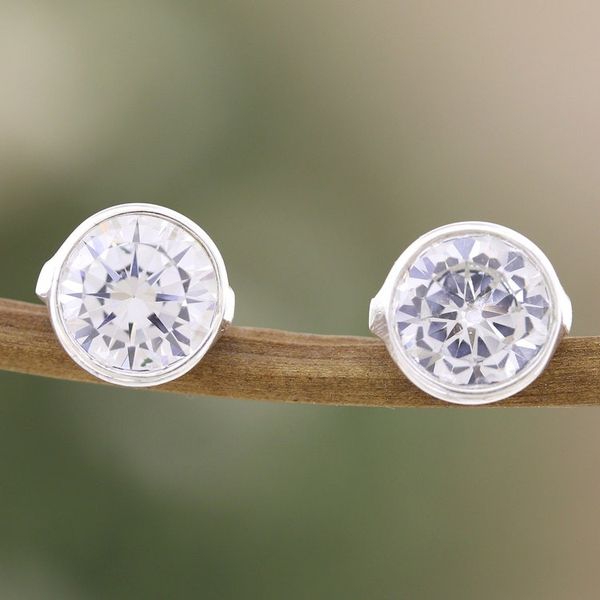 Alternate image for Polished Sterling Silver Cubic Zirconia Stud Earrings White Night