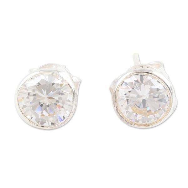 Alternate image for Polished Sterling Silver Cubic Zirconia Stud Earrings White Night