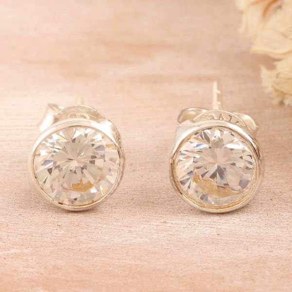 Alternate image for Polished Sterling Silver Cubic Zirconia Stud Earrings White Night