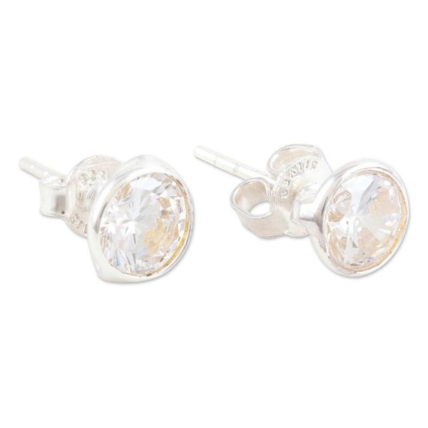 Alternate image for Polished Sterling Silver Cubic Zirconia Stud Earrings White Night