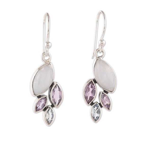 Alternate image for Leafy One-Carat Multi-Gemstone Dangle Earrings Realm of Harmony