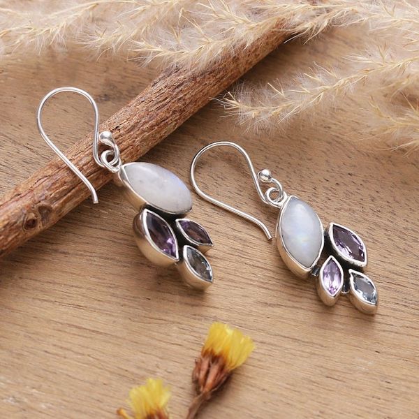 Alternate image for Leafy One-Carat Multi-Gemstone Dangle Earrings Realm of Harmony