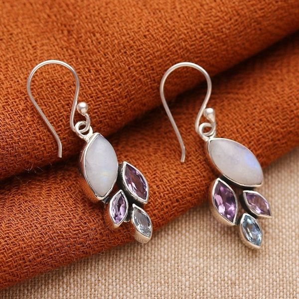 Alternate image for Leafy One-Carat Multi-Gemstone Dangle Earrings Realm of Harmony