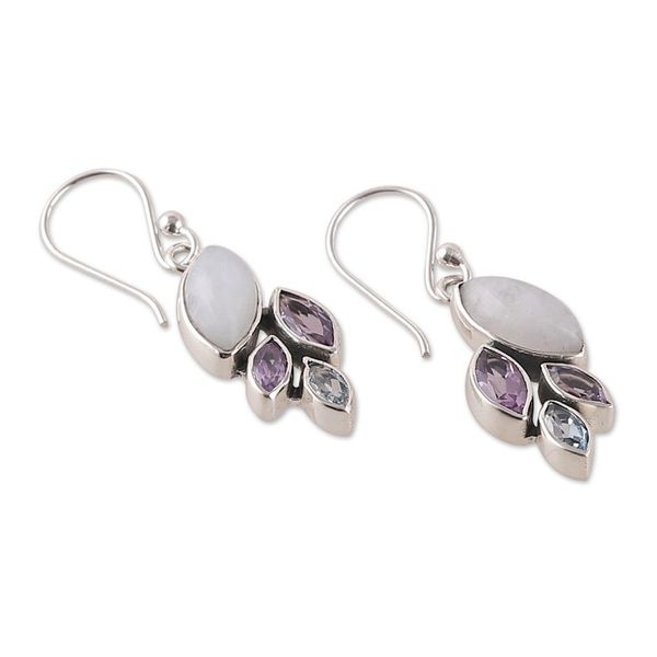 Alternate image for Leafy One-Carat Multi-Gemstone Dangle Earrings Realm of Harmony