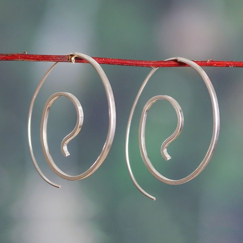 Semi-Abstract High-Polished Sterling Silver Hoop Earrings 'Ethereal Twists'