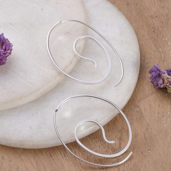 Alternate image for Semi-Abstract High-Polished Sterling Silver Hoop Earrings Ethereal Twists