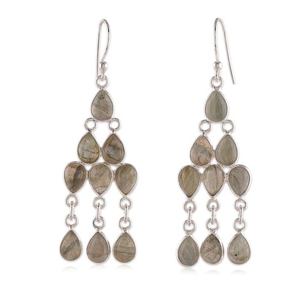 Alternate image for Polished Natural Labradorite Cabochon Chandelier Earrings Mystic Cascade