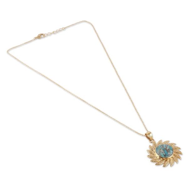 Alternate image for Sun-Themed Leafy Reconstituted Turquoise Pendant Necklace Arcadian Sun