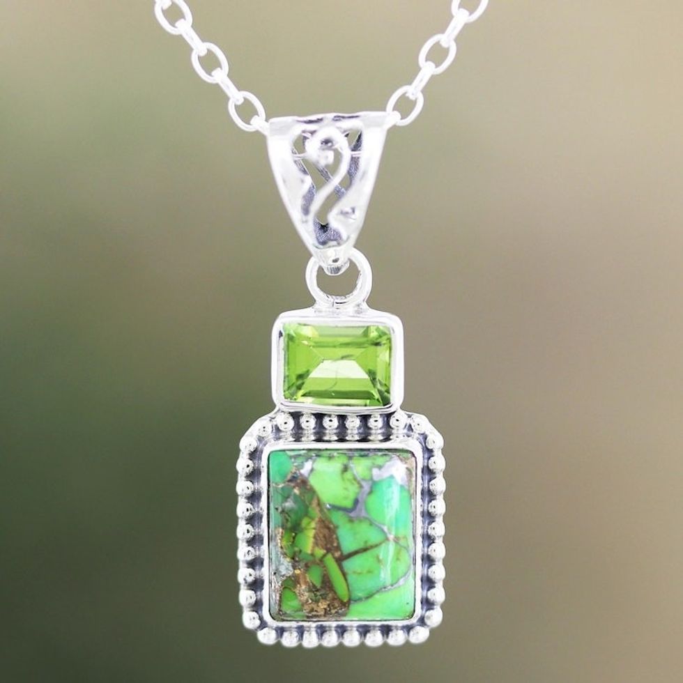 Indian Sterling Silver and Peridot Pendant Necklace 'Blissful Evening in Green'