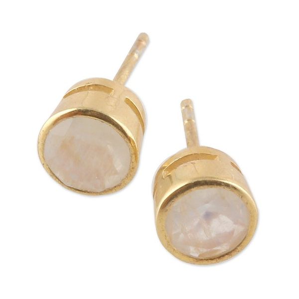 Alternate image for 22k Gold-Plated Faceted Rainbow Moonstone Stud Earrings Misty World
