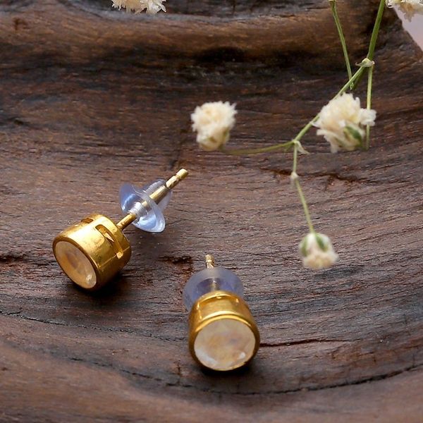 Alternate image for 22k Gold-Plated Faceted Rainbow Moonstone Stud Earrings Misty World