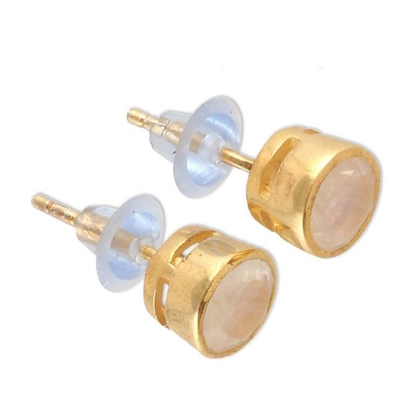 Alternate image for 22k Gold-Plated Faceted Rainbow Moonstone Stud Earrings Misty World