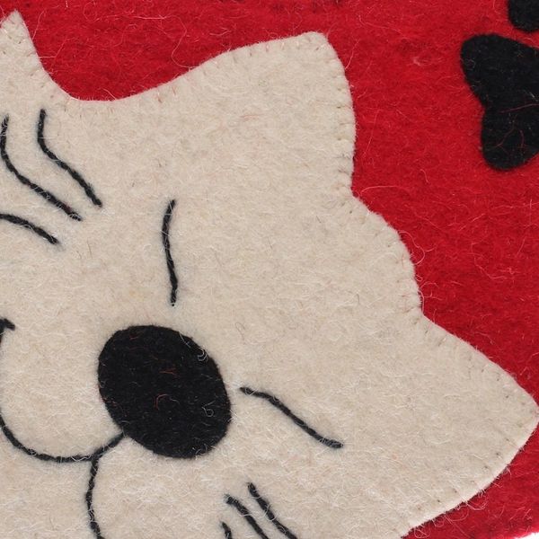 Alternate image for Handcrafted Cat-Themed Red and White Wool Felt Stocking Feline Eve