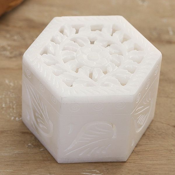 Alternate image for Handcrafted Alabaster Jali Jewelry Box from India Blooming Traditions