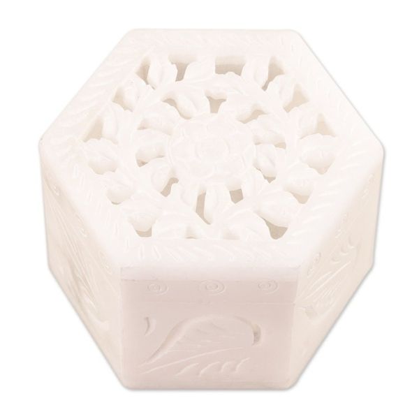 Alternate image for Handcrafted Alabaster Jali Jewelry Box from India Blooming Traditions