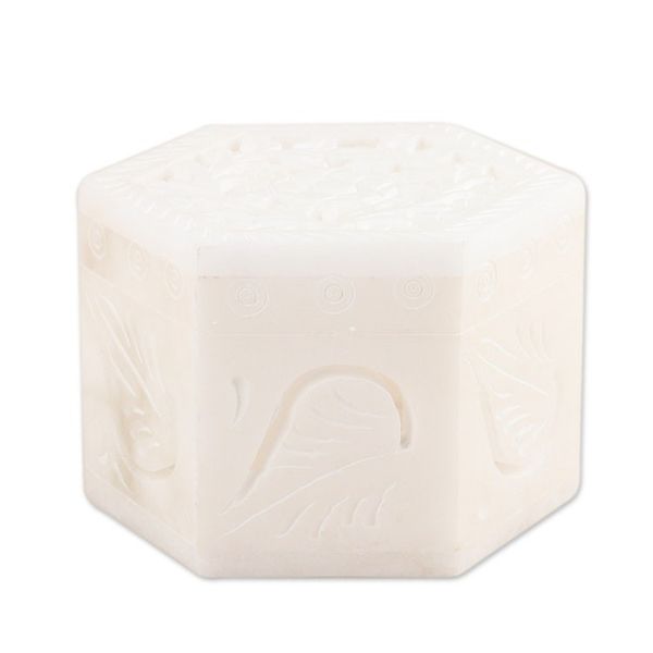 Alternate image for Handcrafted Alabaster Jali Jewelry Box from India Blooming Traditions
