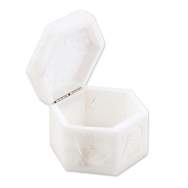 Alternate image for Handcrafted Alabaster Jali Jewelry Box from India Blooming Traditions