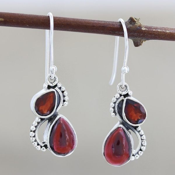Alternate image for Faceted and Cabochon Garnet Dangle Earrings Fireglow