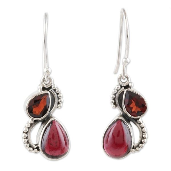 Alternate image for Faceted and Cabochon Garnet Dangle Earrings Fireglow