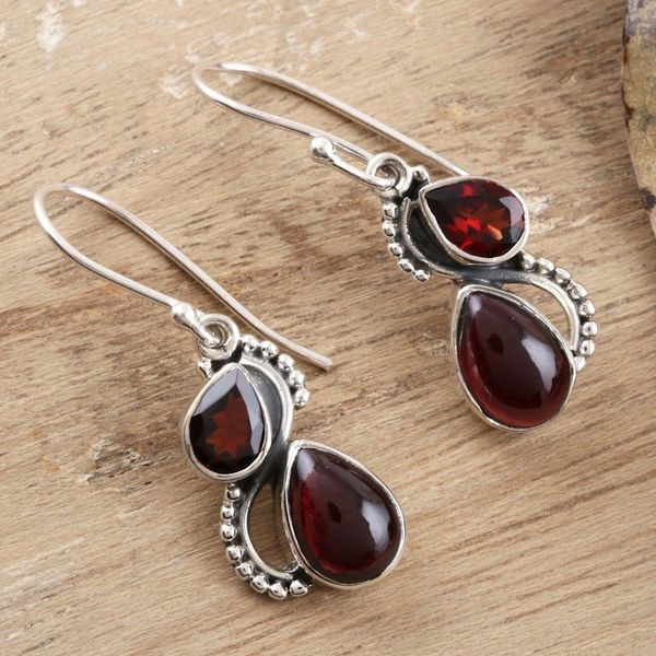 Alternate image for Faceted and Cabochon Garnet Dangle Earrings Fireglow