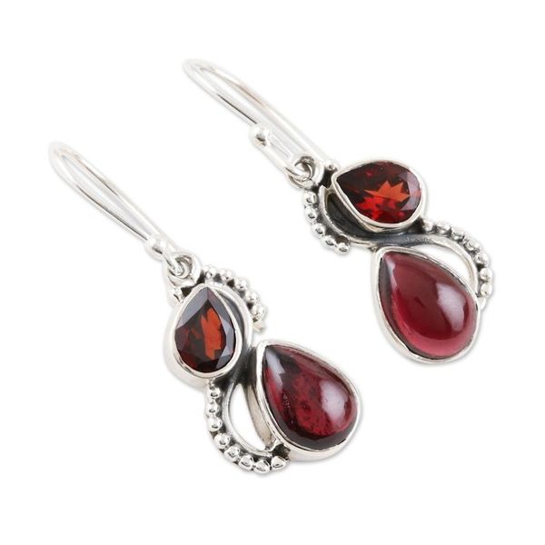 Alternate image for Faceted and Cabochon Garnet Dangle Earrings Fireglow