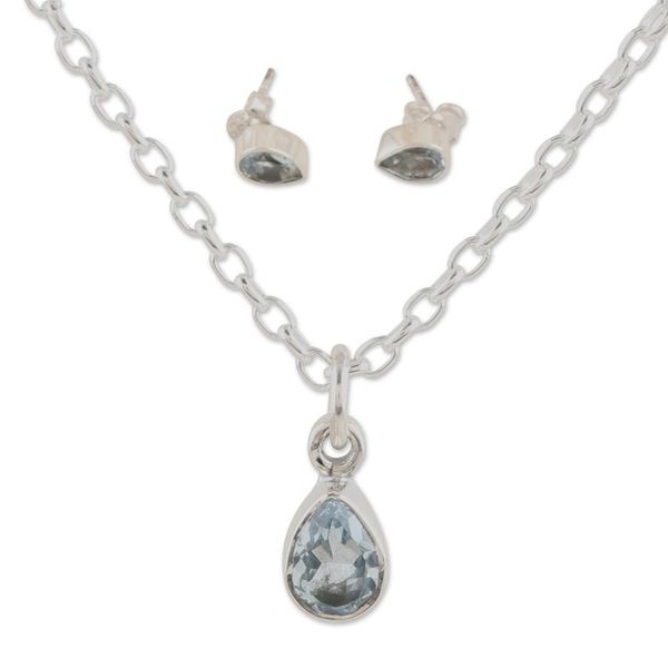 Alternate image for Necklace and Earring 925 Silver Jewelry Set with Blue Topaz Always Shine