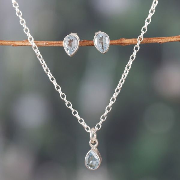 Alternate image for Necklace and Earring 925 Silver Jewelry Set with Blue Topaz Always Shine