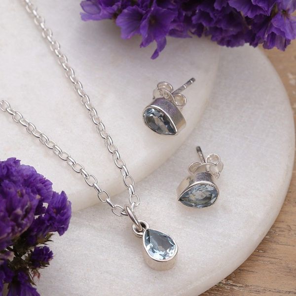 Alternate image for Necklace and Earring 925 Silver Jewelry Set with Blue Topaz Always Shine