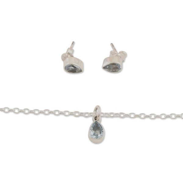 Alternate image for Necklace and Earring 925 Silver Jewelry Set with Blue Topaz Always Shine