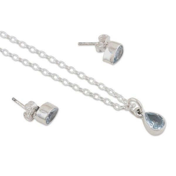 Alternate image for Necklace and Earring 925 Silver Jewelry Set with Blue Topaz Always Shine