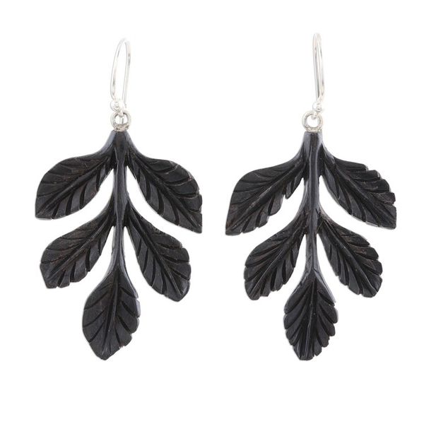 Alternate image for Leaf Cluster Ebony Wood Dangle Earrings Leafy Bouquet