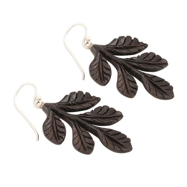 Alternate image for Leaf Cluster Ebony Wood Dangle Earrings Leafy Bouquet