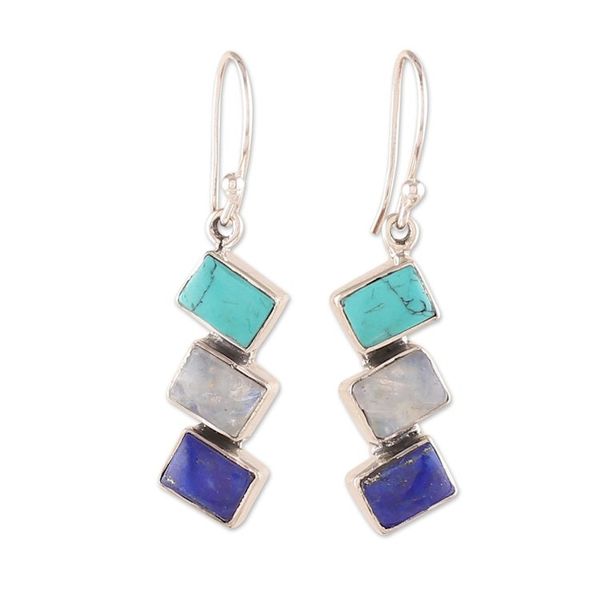 Alternate image for Geometric Blue-Toned Multi-Gemstone Dangle Earrings Oceanic Ladders