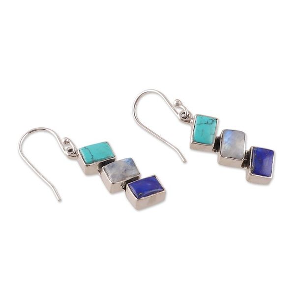 Alternate image for Geometric Blue-Toned Multi-Gemstone Dangle Earrings Oceanic Ladders