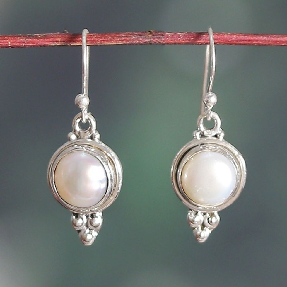 Classic Cultured Pearl and Sterling Silver Dangle Earrings 'Classic Ocean'