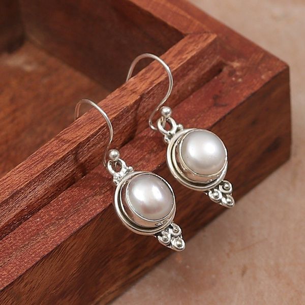Alternate image for Classic Cultured Pearl and Sterling Silver Dangle Earrings Classic Ocean