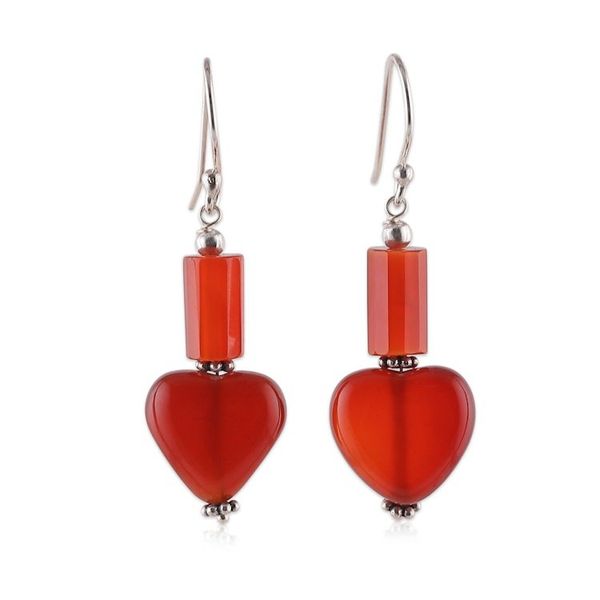 Alternate image for Romantic Minimalist Heart-Shaped Carnelian Dangle Earrings Novel Romance