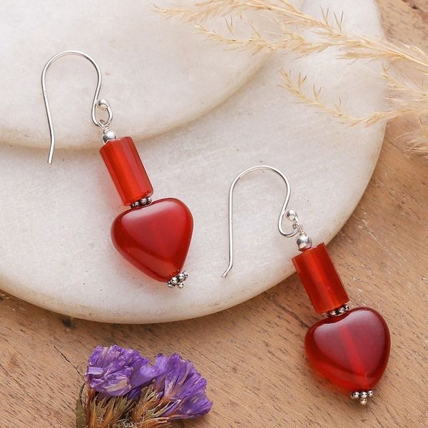 Alternate image for Romantic Minimalist Heart-Shaped Carnelian Dangle Earrings Novel Romance