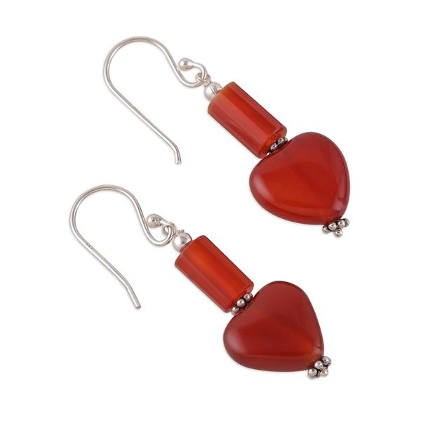 Alternate image for Romantic Minimalist Heart-Shaped Carnelian Dangle Earrings Novel Romance