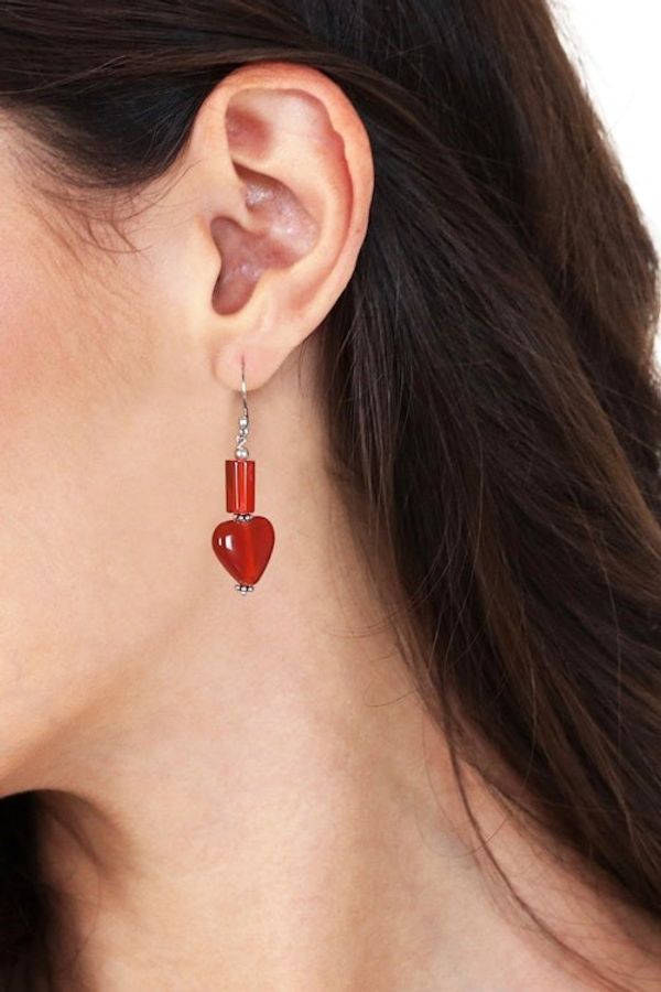 Alternate image for Romantic Minimalist Heart-Shaped Carnelian Dangle Earrings Novel Romance