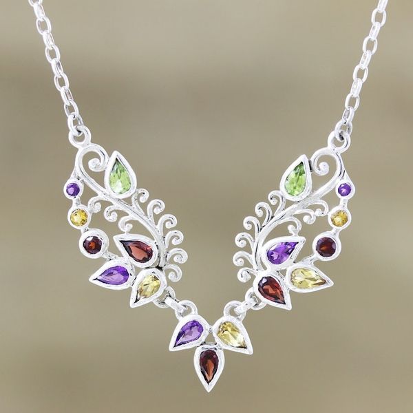 Alternate image for Amethyst and Garnet Gemstone Pendant Necklace Fruit Salad