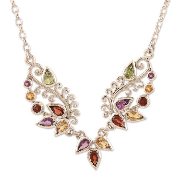 Alternate image for Amethyst and Garnet Gemstone Pendant Necklace Fruit Salad