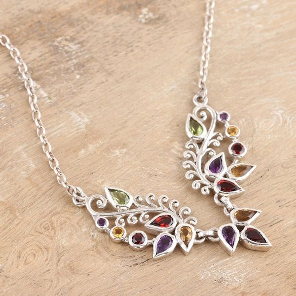 Alternate image for Amethyst and Garnet Gemstone Pendant Necklace Fruit Salad