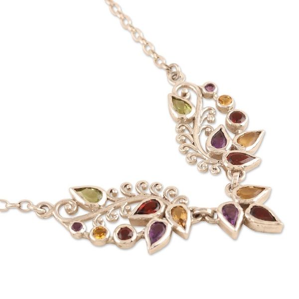 Alternate image for Amethyst and Garnet Gemstone Pendant Necklace Fruit Salad
