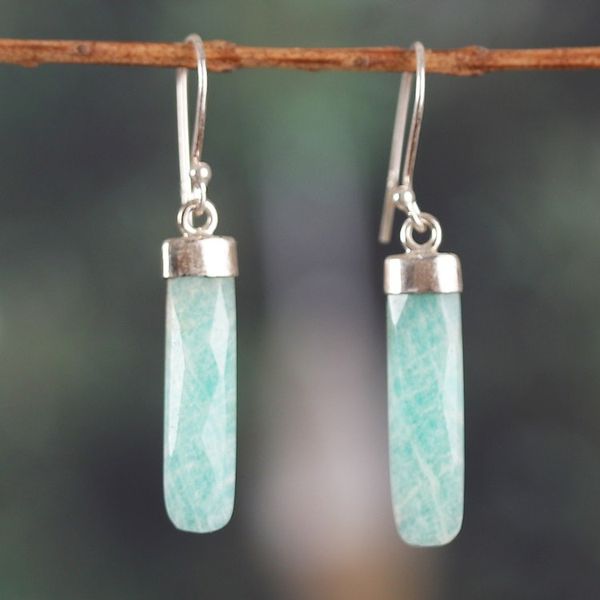 Alternate image for High-Polished Minimalist Natural Amazonite Dangle Earrings Fragments of Truth