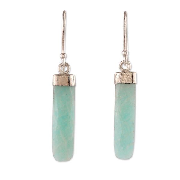 Alternate image for High-Polished Minimalist Natural Amazonite Dangle Earrings Fragments of Truth