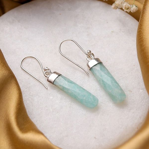 Alternate image for High-Polished Minimalist Natural Amazonite Dangle Earrings Fragments of Truth