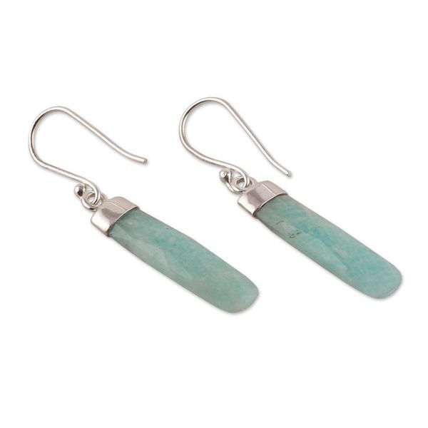 Alternate image for High-Polished Minimalist Natural Amazonite Dangle Earrings Fragments of Truth
