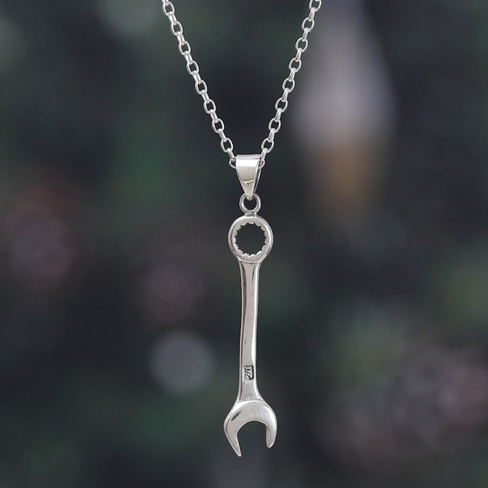 Whimsical Sterling Silver Necklace with Wrench Pendant 'Whimsical Work'