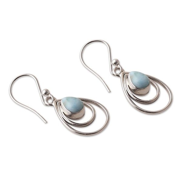 Alternate image for Polished Drop-Shaped Natural Larimar Dangle Earrings Healing Drops